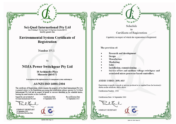 NOJA Power Accredited ISO14001