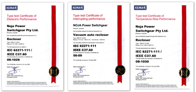 KEMA Type Test Certificates for Dielectric, Interrupting & Temperature-Rise Performance