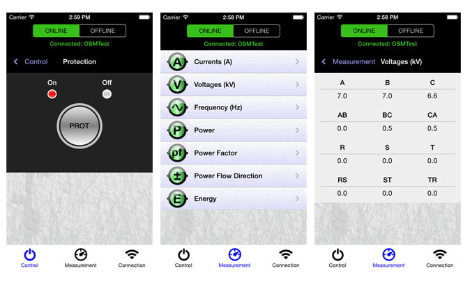 Screenshots of the Enhanced NOJA Power Recloser App
